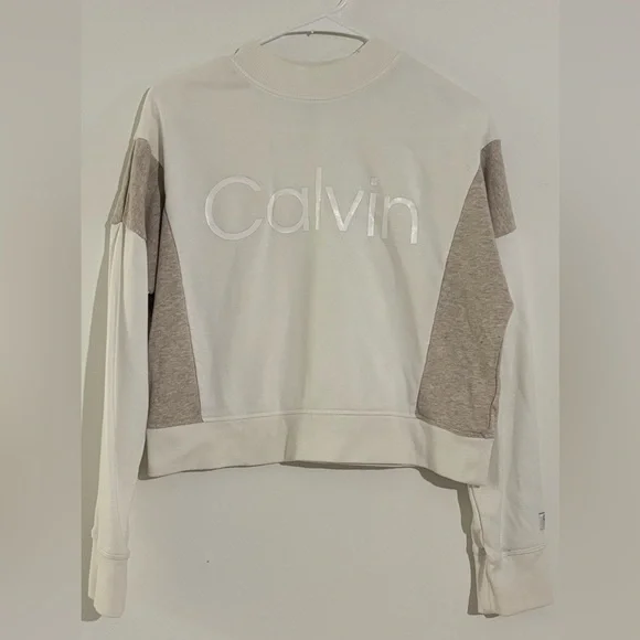 Calvin Klein Performance White Ribbed Crewneck Sweatshirt - Size Medium - Picture 2 of 4